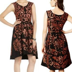 Yoana Baraschi Mirissa Dress Black Copper Fit Flare Lace Anthropologie size 12